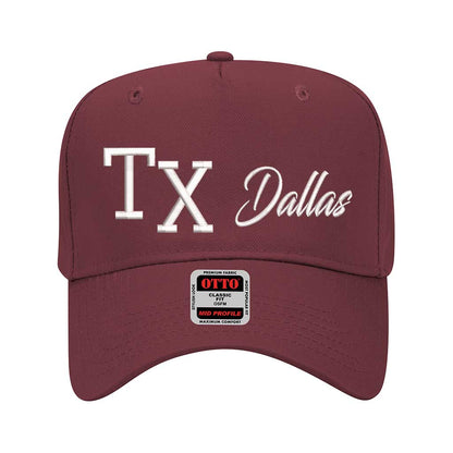 Burgundy Texas TX 3D Dallas 5-Panel Baseball Hat – A bold, embroidered cap repping Dallas and the Lone Star State in premium style – DSY Lifestyle