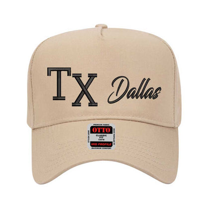 Khaki Texas TX 3D Dallas 5-Panel Baseball Hat – A bold, embroidered cap repping Dallas and the Lone Star State in premium style – DSY Lifestyle