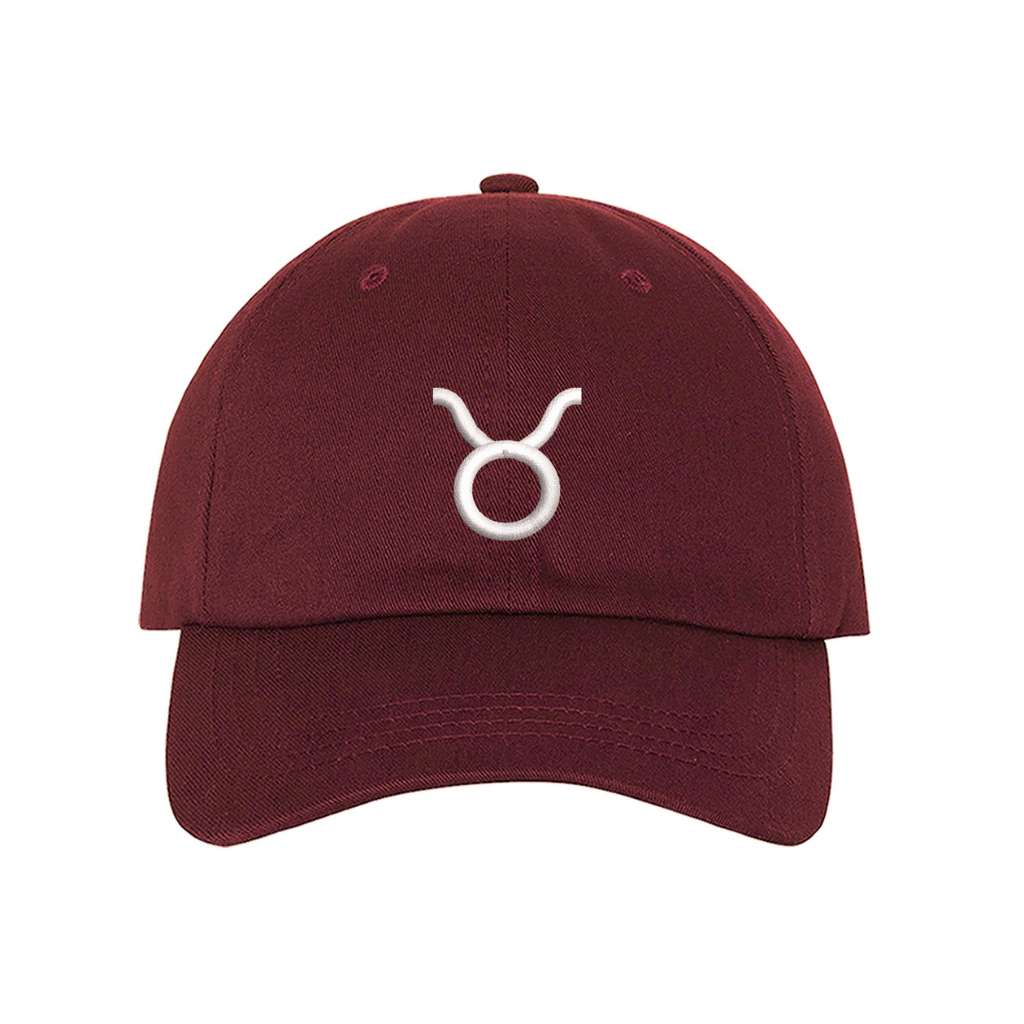Burgundy Baseball Cap embroidered with a Taurus Zodiac Symbol - DSY Lifestyle