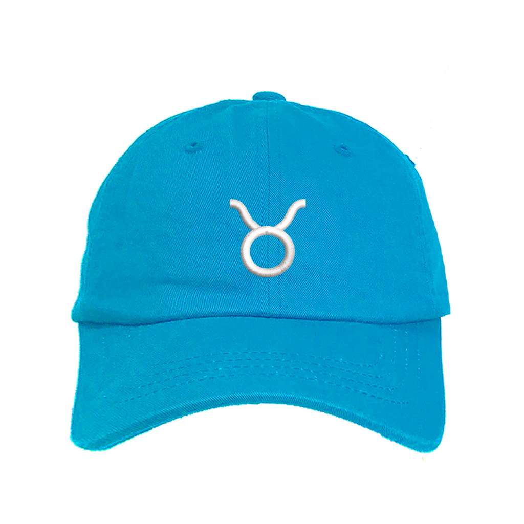 Cyan Blue Baseball Cap embroidered with a Taurus Zodiac Symbol - DSY Lifestyle