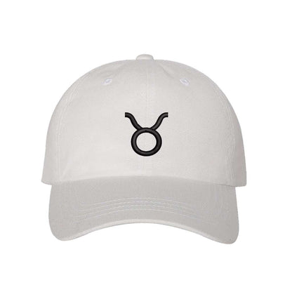 White Baseball Cap embroidered with a Taurus Zodiac Symbol - DSY Lifestyle