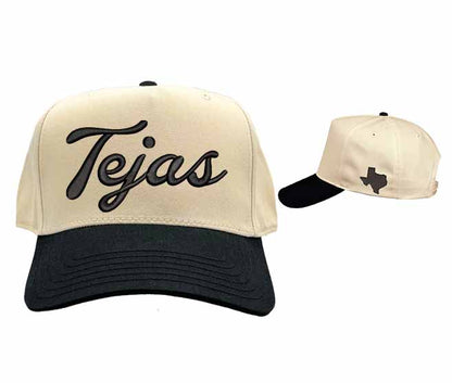 Natural Black front and side view with logo Tejas 3D puff embroidered 5-panel baseball hat with two-tone design and adjustable snapback closure – DSY Lifestyle