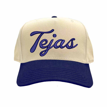 Natural Navy Blue Tejas 3D puff embroidered 5-panel baseball hat with two-tone design and adjustable snapback closure – DSY Lifestyle