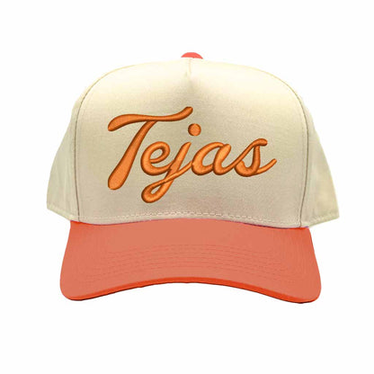 Natural Texas Orange Tejas 3D puff embroidered 5-panel baseball hat with two-tone design and adjustable snapback closure – DSY Lifestyle