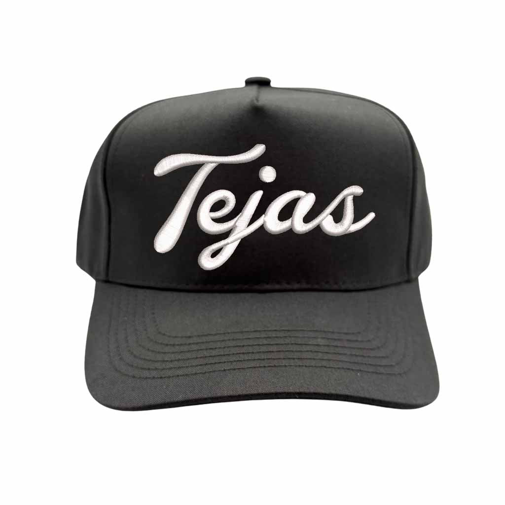Black Tejas 3D puff embroidered 5-panel baseball hat with two-tone design and adjustable snapback closure – DSY Lifestyle