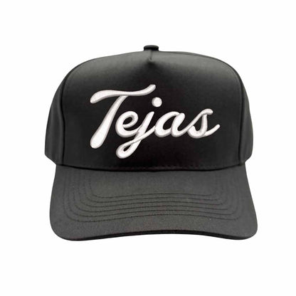 Black Tejas 3D puff embroidered 5-panel baseball hat with two-tone design and adjustable snapback closure – DSY Lifestyle
