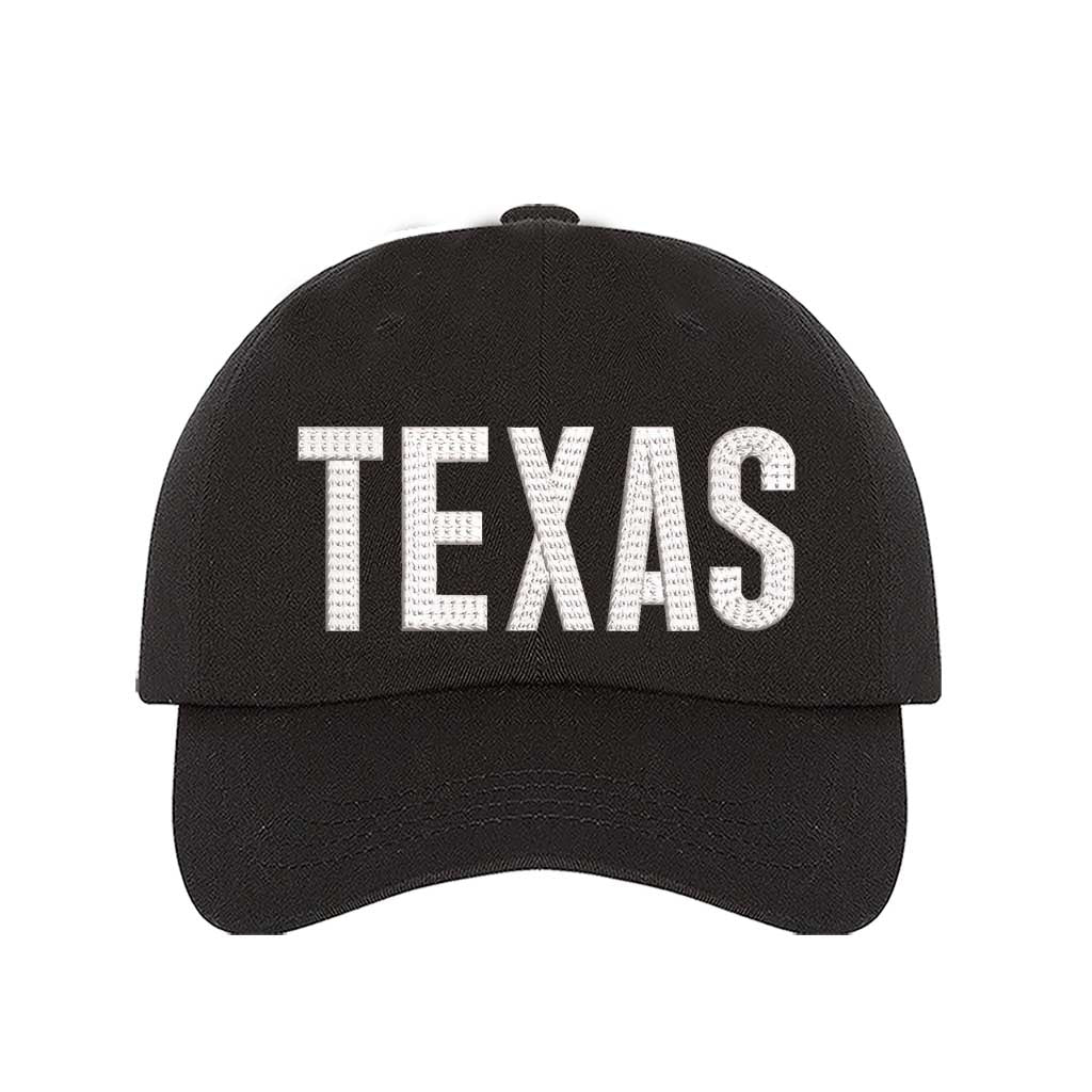Black Texas chainstitched embroidered baseball hat with Texas map design. A statement baseball hat for women who love Texas pride, street style, and effortless outfits. - DSY Lifestyle