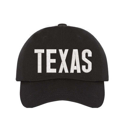 Black Texas chainstitched embroidered baseball hat with Texas map design. A statement baseball hat for women who love Texas pride, street style, and effortless outfits. - DSY Lifestyle