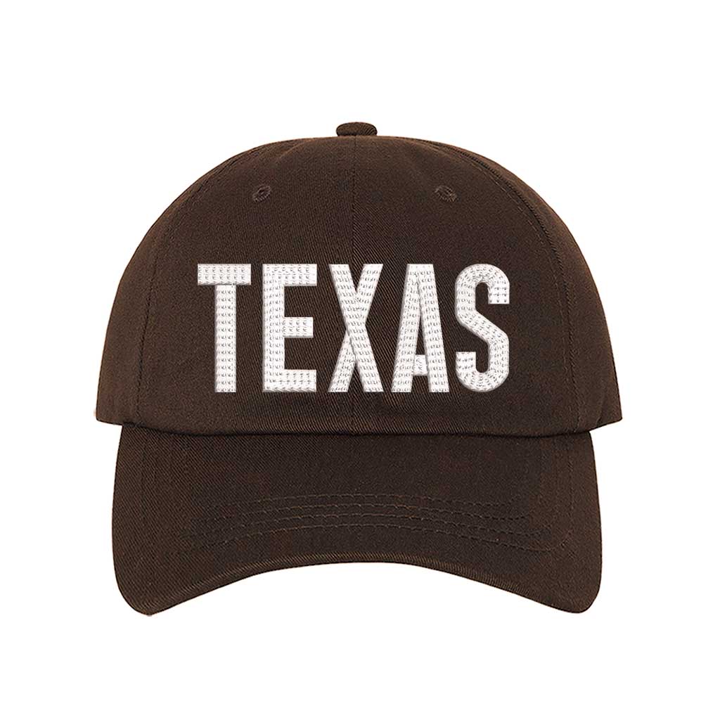 Brown Texas chainstitched embroidered baseball hat with Texas map design. A statement baseball hat for women who love Texas pride, street style, and effortless outfits. - DSY Lifestyle