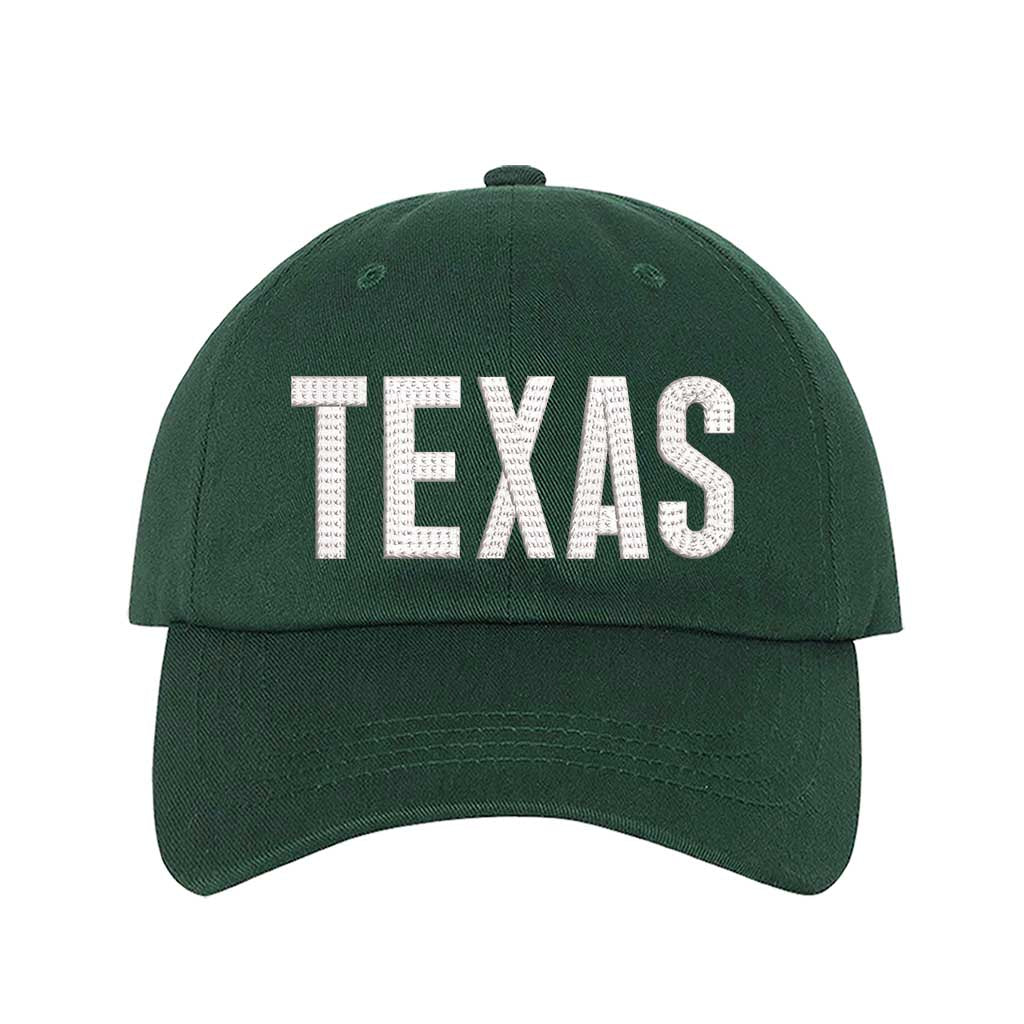 Forest Green Texas chainstitched embroidered baseball hat with Texas map design. A statement baseball hat for women who love Texas pride, street style, and effortless outfits. - DSY Lifestyle
