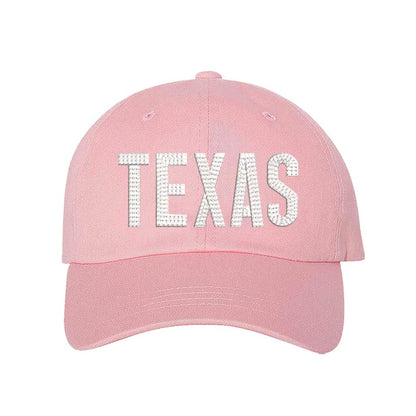 Light Pink Texas chainstitched embroidered baseball hat with Texas map design. A statement baseball hat for women who love Texas pride, street style, and effortless outfits. - DSY Lifestyle