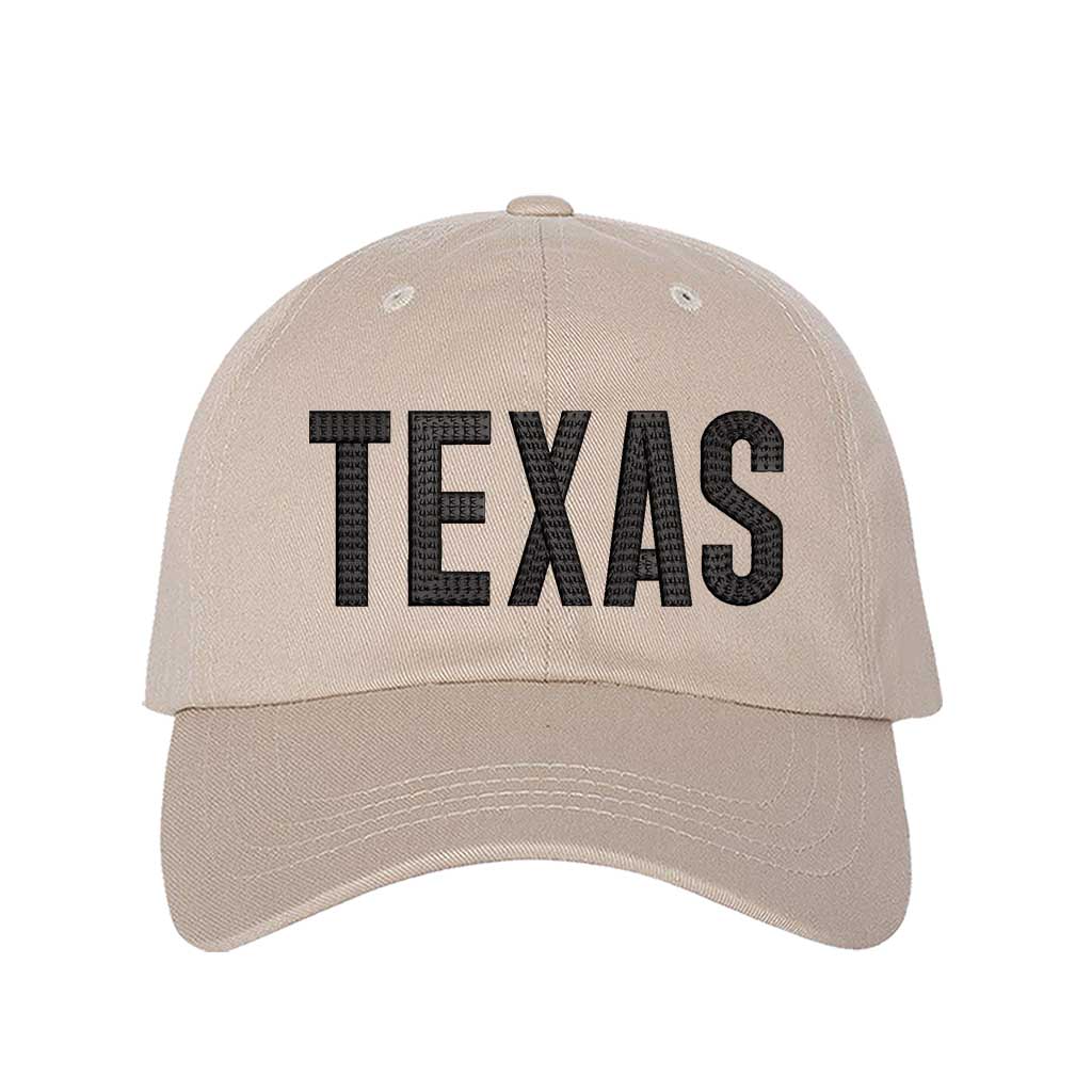 Stone with black thread Texas chainstitched embroidered baseball hat with Texas map design. A statement baseball hat for women who love Texas pride, street style, and effortless outfits. - DSY Lifestyle