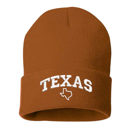 Texas orange beanie embroidered with the word texas and a map of it-DSY Lifestyle