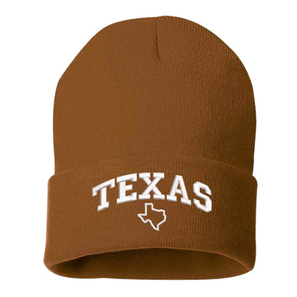 Camel beanie embroidered with the word texas and a map of it-DSY Lifestyle