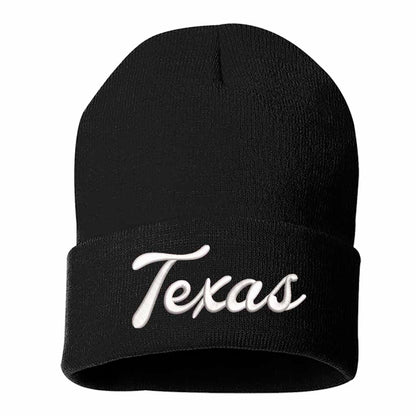 Black Texas Western embroidered beanie featuring soft knit material and bold Western text design – DSY Lifestyle