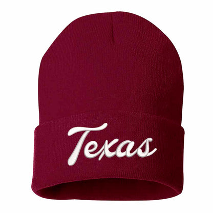 Burgundy Texas Western embroidered beanie featuring soft knit material and bold Western text design – DSY Lifestyle