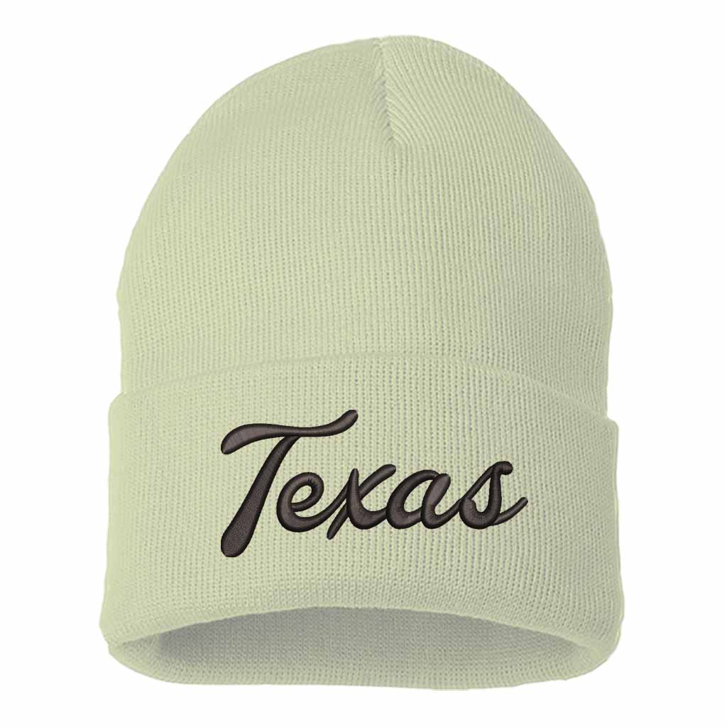 Cream with black thread Texas Western embroidered beanie featuring soft knit material and bold Western text design – DSY Lifestyle