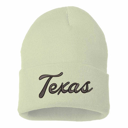 Cream with black thread Texas Western embroidered beanie featuring soft knit material and bold Western text design – DSY Lifestyle