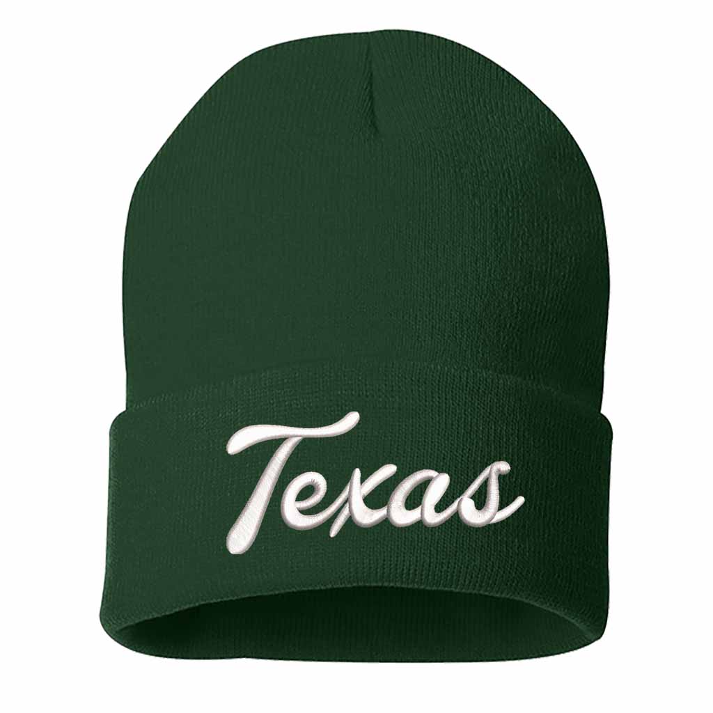 Forest Green Texas Western embroidered beanie featuring soft knit material and bold Western text design – DSY Lifestyle