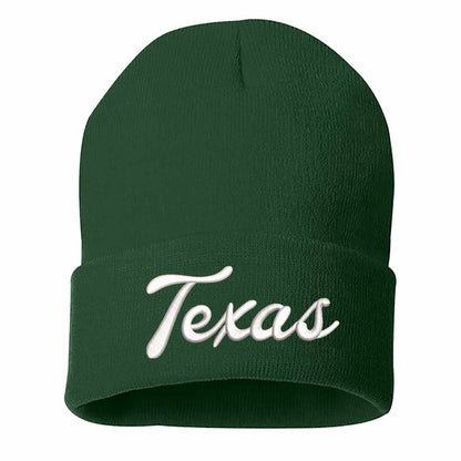 Forest Green Texas Western embroidered beanie featuring soft knit material and bold Western text design – DSY Lifestyle