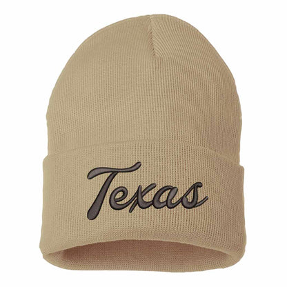 Khaki with black thread Texas Western embroidered beanie featuring soft knit material and bold Western text design – DSY Lifestyle