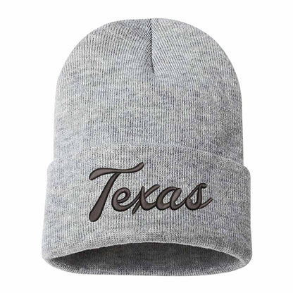 Heather Gray with black thread Texas Western embroidered beanie featuring soft knit material and bold Western text design – DSY Lifestyle
