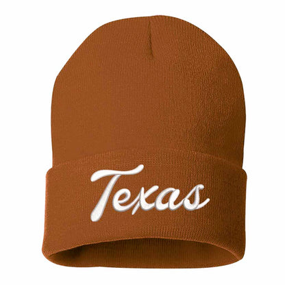 Texas Orange Texas Western embroidered beanie featuring soft knit material and bold Western text design – DSY Lifestyle