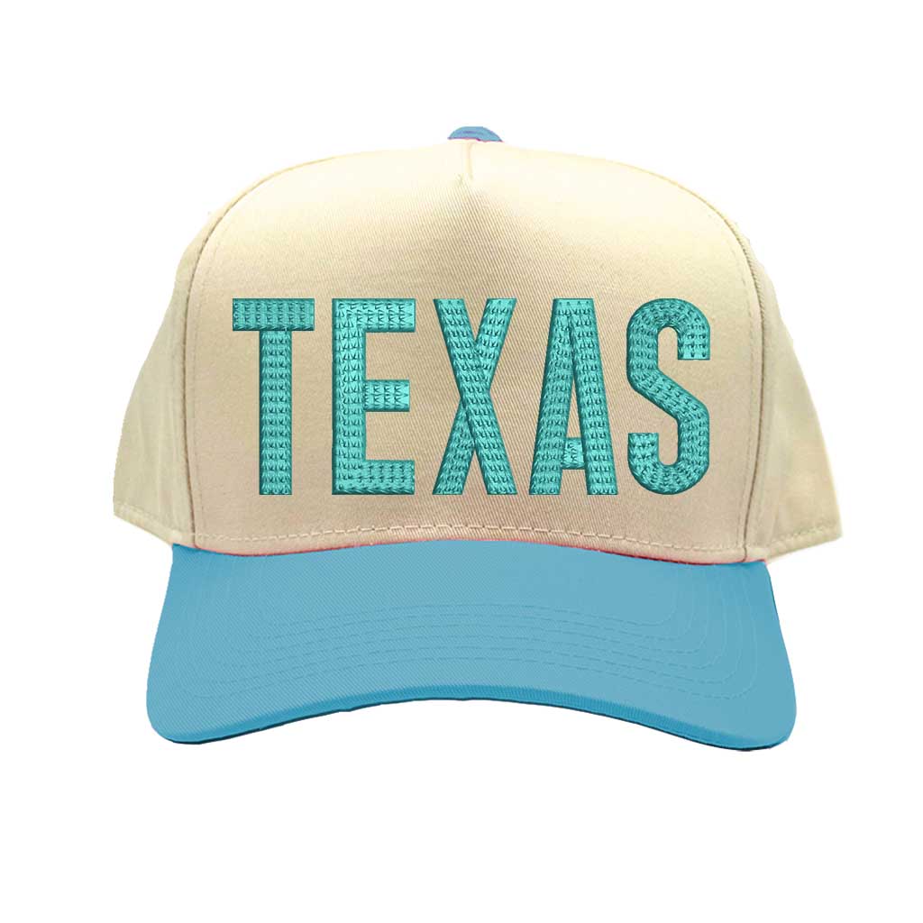 Natural Aqua Texas embroidered two tone baseball hat. A statement baseball hat for women who love Texas pride, street style, and effortless outfits. - DSY Lifestyle