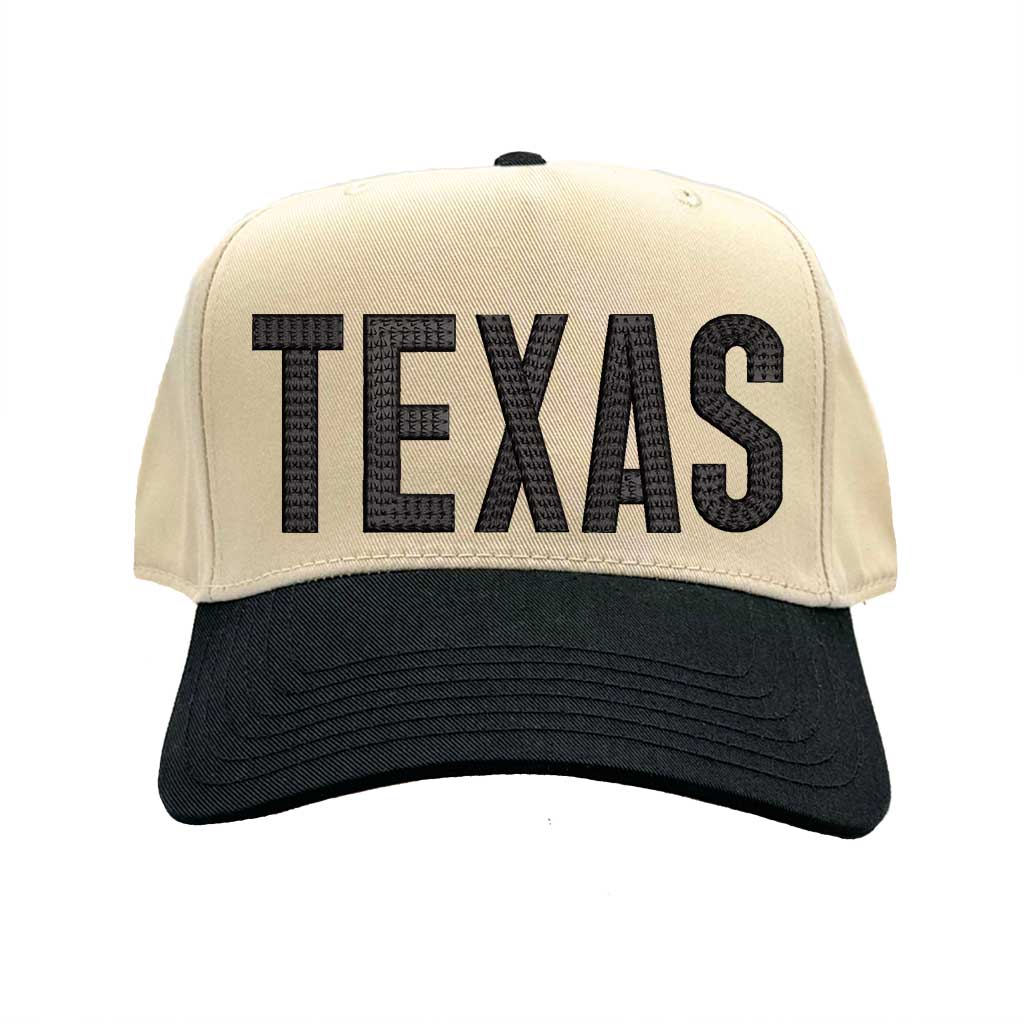 Natural Black Texas embroidered two tone baseball hat. A statement baseball hat for women who love Texas pride, street style, and effortless outfits. - DSY Lifestyle