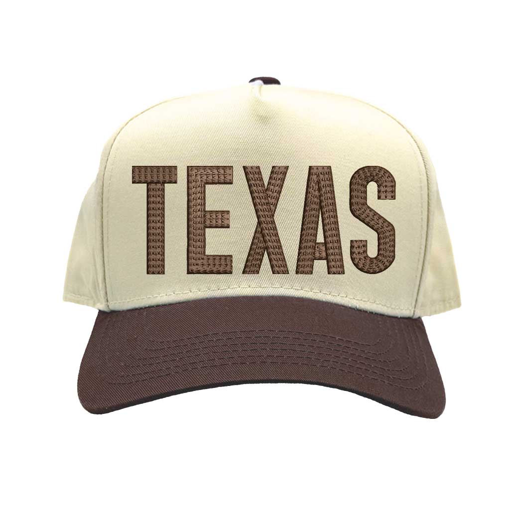 Natural Brown Texas embroidered two-tone baseball hat. A statement baseball hat for women who love Texas pride, street style, and effortless outfits. - DSY Lifestyle