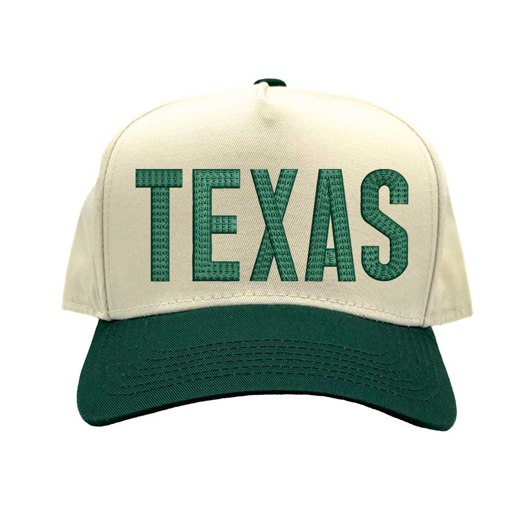 Natural Forest Green Texas embroidered two tone baseball hat. A statement baseball hat for women who love Texas pride, street style, and effortless outfits. - DSY Lifestyle