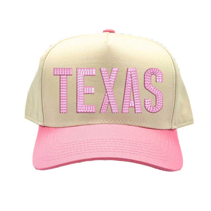 Natural Pink Texas embroidered two tone baseball hat. A statement baseball hat for women who love Texas pride, street style, and effortless outfits. - DSY Lifestyle