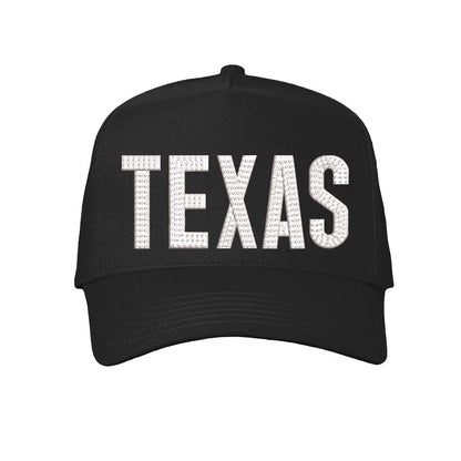 Solid Black Texas embroidered 5-panel baseball hat. A statement baseball hat for women who love Texas pride, street style, and effortless outfits. - DSY Lifestyle