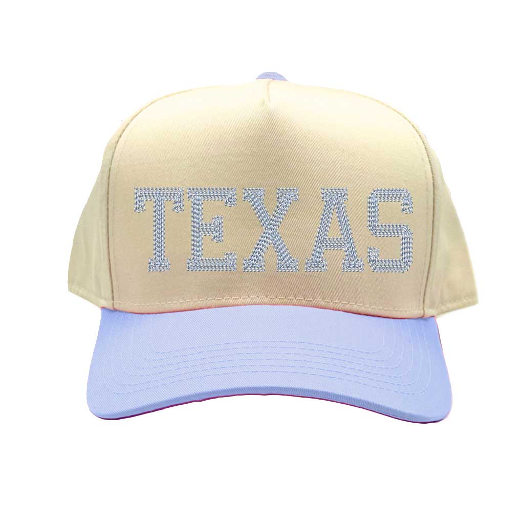 Natural Sky Blue Texas Chain Up 5-Panel Spring Embroidered Baseball Hat – A bold and stylish cap featuring Texas pride embroidery, perfect for streetwear and Southern swagger – DSY Lifestyle