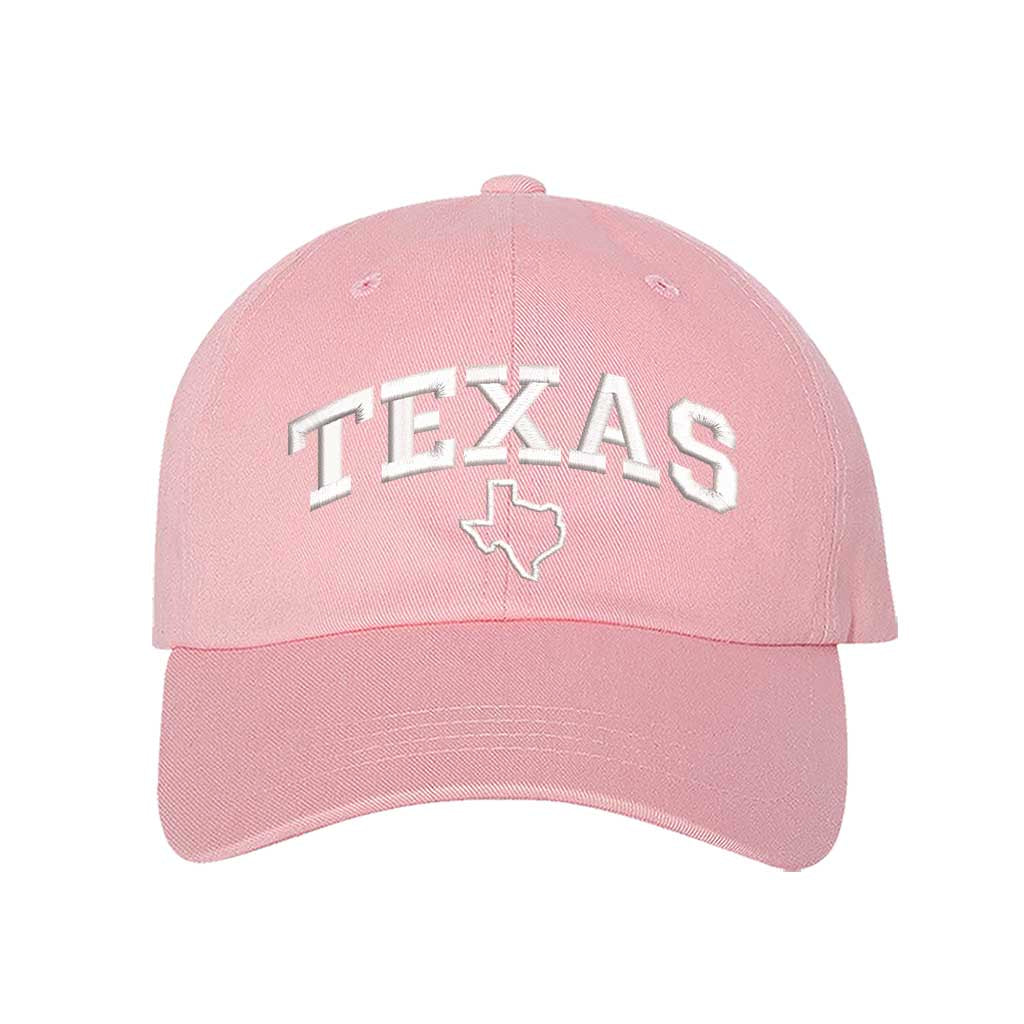 Light pink baseball hat embroidered with the word Texas and the Texas map on it-DSY Lifestyle