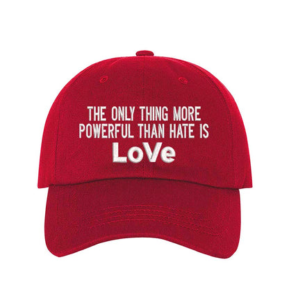 Love over hate viral statement embroidered red baseball hat by DSY Lifestyle