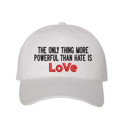 Love over hate viral statement embroidered white baseball hat by DSY Lifestyle