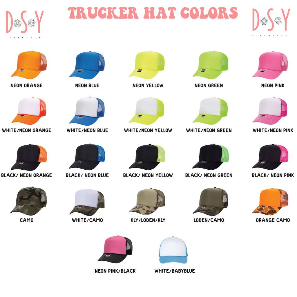 Trucker Hats color chart - DSY Lifestyle
