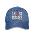 Light Denim Trust Issues Baseball Hat featuring "Trust Issues" embroidered in a bold font on a classic dad cap; a funny and relatable statement accessory from DSY Lifestyle.