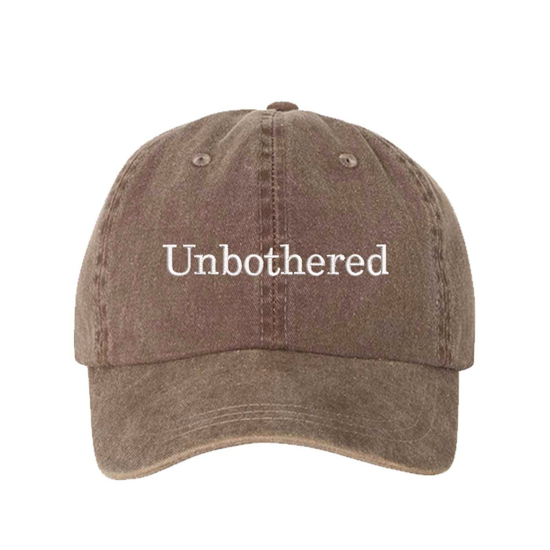 Chocolate Brown Unbothered Washed Statement Baseball Hat – a washed, relaxed-fit statement cap designed for everyday comfort and real-life moods. Trendy, adjustable, and effortlessly stylish. - DSY Lifestyle