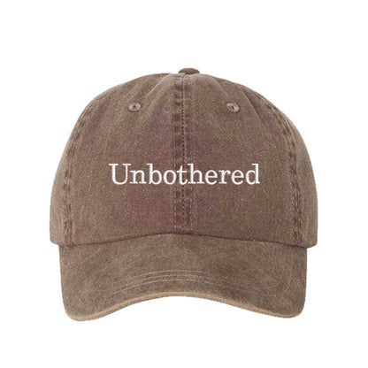Chocolate Brown Unbothered Washed Statement Baseball Hat – a washed, relaxed-fit statement cap designed for everyday comfort and real-life moods. Trendy, adjustable, and effortlessly stylish. - DSY Lifestyle