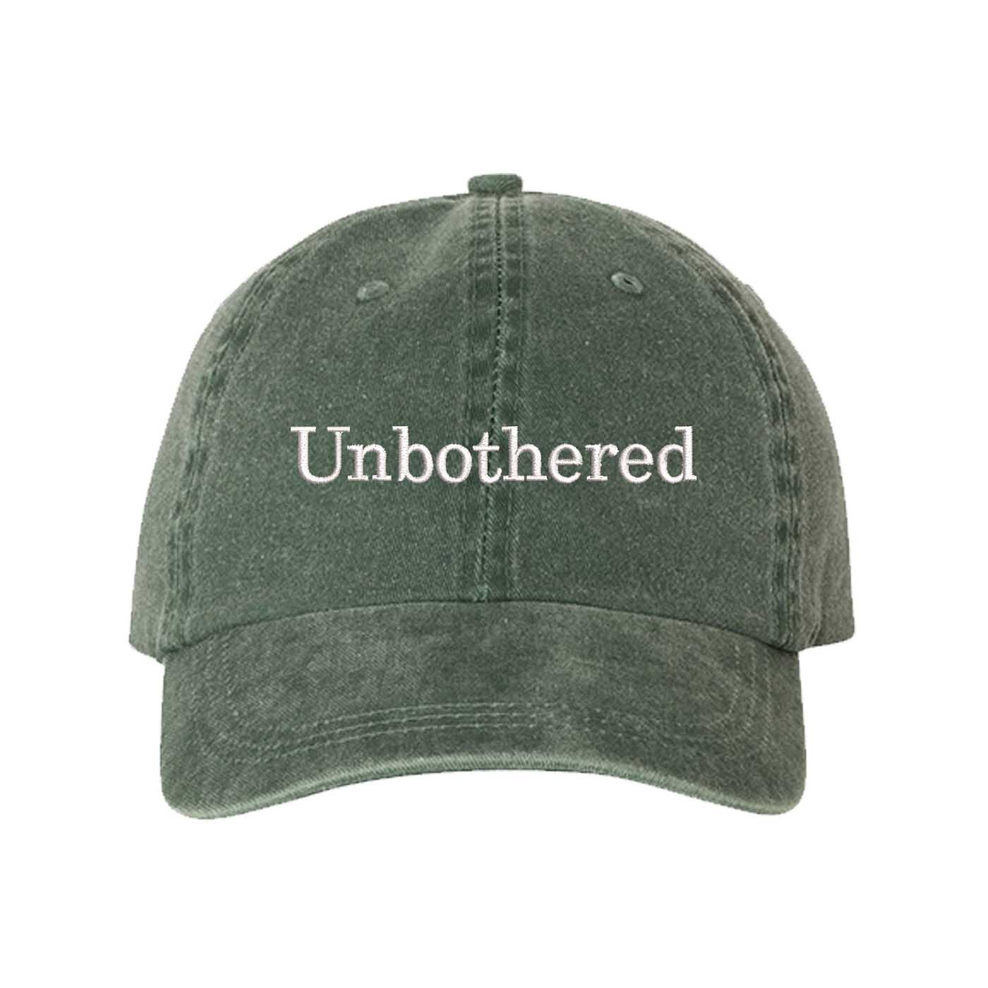 Dark Green Unbothered Washed Statement Baseball Hat – a washed, relaxed-fit statement cap designed for everyday comfort and real-life moods. Trendy, adjustable, and effortlessly stylish. - DSY Lifestyle