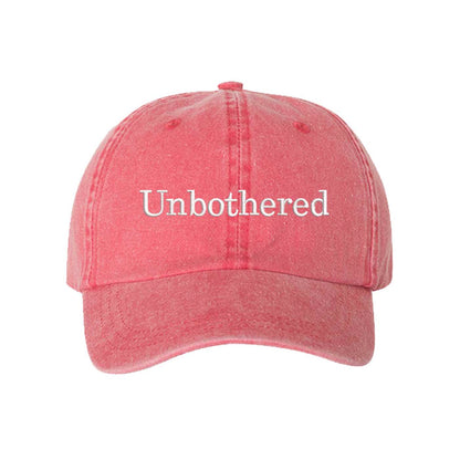 Red Unbothered Washed Statement Baseball Hat – a washed, relaxed-fit statement cap designed for everyday comfort and real-life moods. Trendy, adjustable, and effortlessly stylish. - DSY Lifestyle