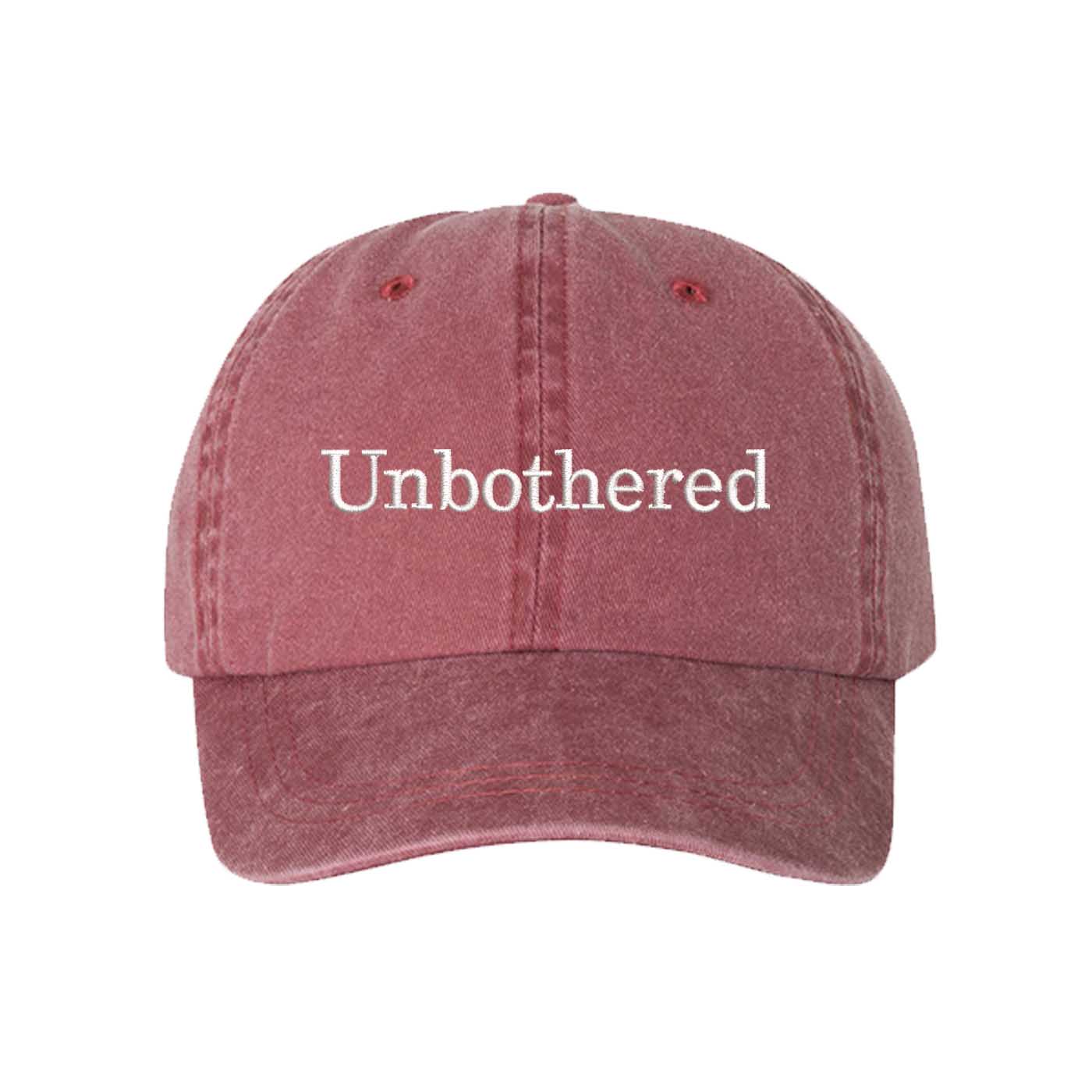 Wine Unbothered Washed Statement Baseball Hat – a washed, relaxed-fit statement cap designed for everyday comfort and real-life moods. Trendy, adjustable, and effortlessly stylish. - DSY Lifestyle