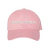 Light pink baseball hat with the phrase underpaid & overwhelmed embroidered on it-DSY Lifestyle