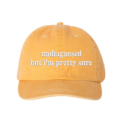 Mango Undiagnosed But I’m Pretty Sure washed cotton baseball hat with a soft finish and high-density white embroidery by DSY Lifestyle. - DSY Lifestyle