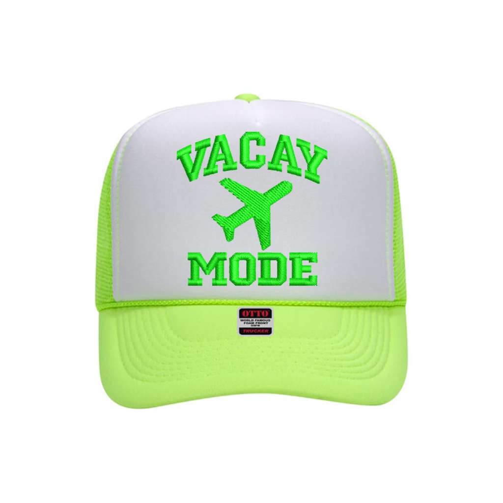 Neon Green trucker hat embroidered with Vacay Mode - DSY Lifestyle 