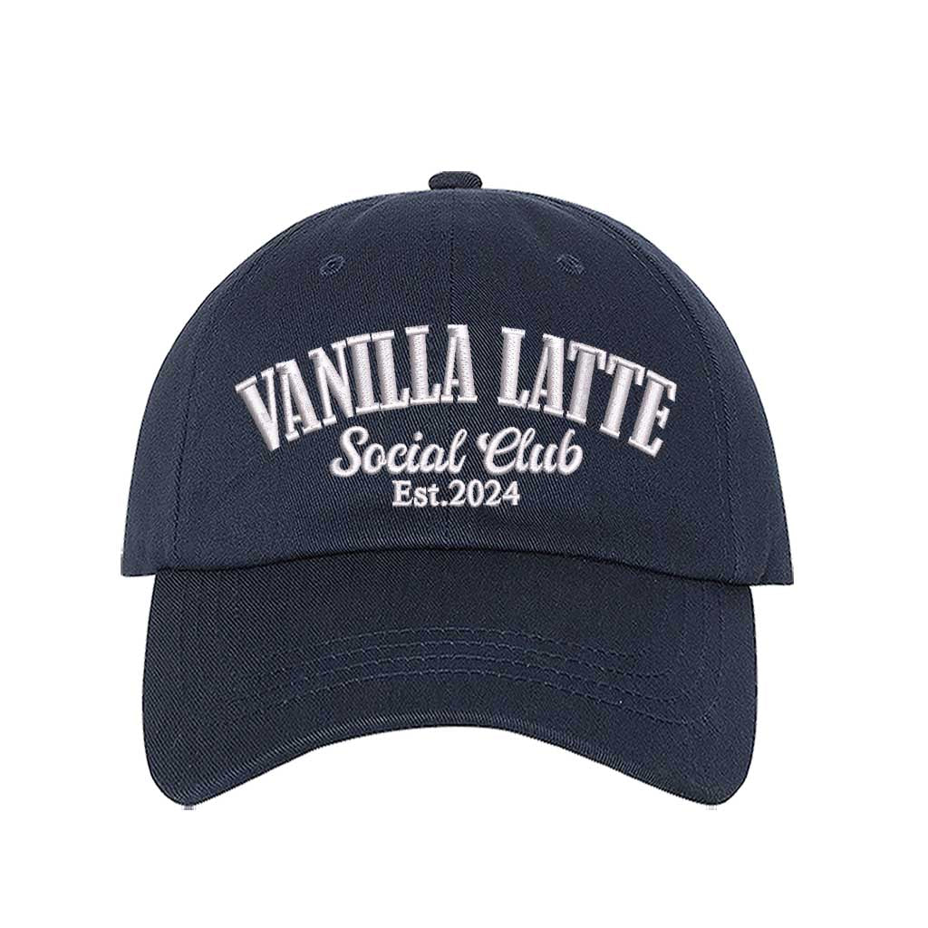 Navy Blue Vanilla Latte Social Club Est. 2024 embroidered baseball hat in a premium  colorway by DSY Lifestyle 