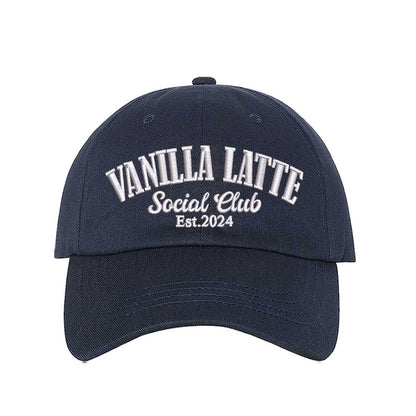 Navy Blue Vanilla Latte Social Club Est. 2024 embroidered baseball hat in a premium  colorway by DSY Lifestyle 