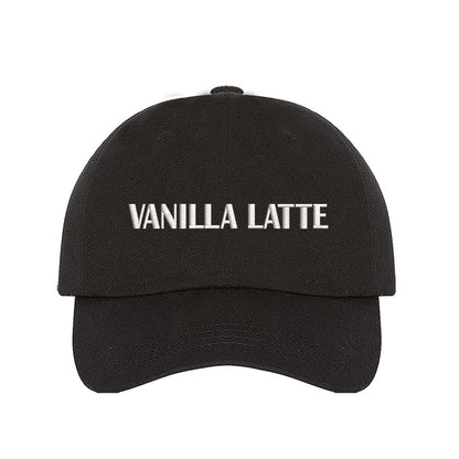 Black Vanilla Latte embroidered baseball hat in a soft neutral cotton with high-density white  stitching by DSY Lifestyle.
